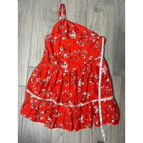 Free People All Mine Mini Dress Red One Shoulder Size XS Medium Linen A2 - Picture 4 of 6